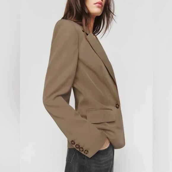 NEW Reformation The Classic Slim Blazer Notch Woven Mushroom Size Large - Picture 4 of 10